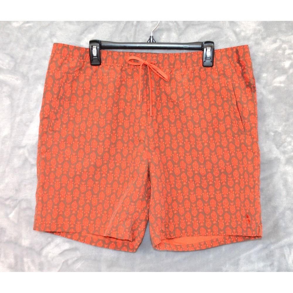 Orvis‎ Shorts Board Shorts Od Green Orange Fish Print Mens L Fishing Lure Swim